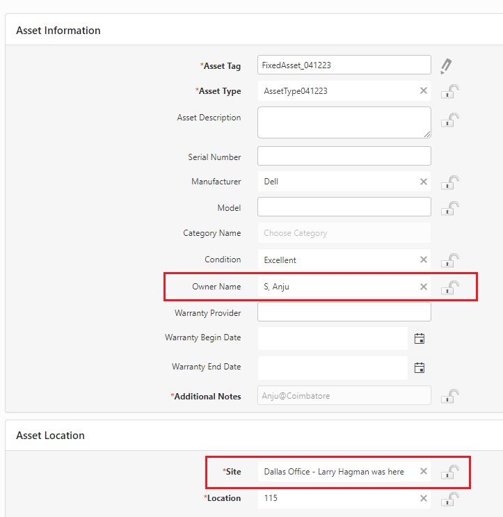 Synchronize Owner and Asset Locations